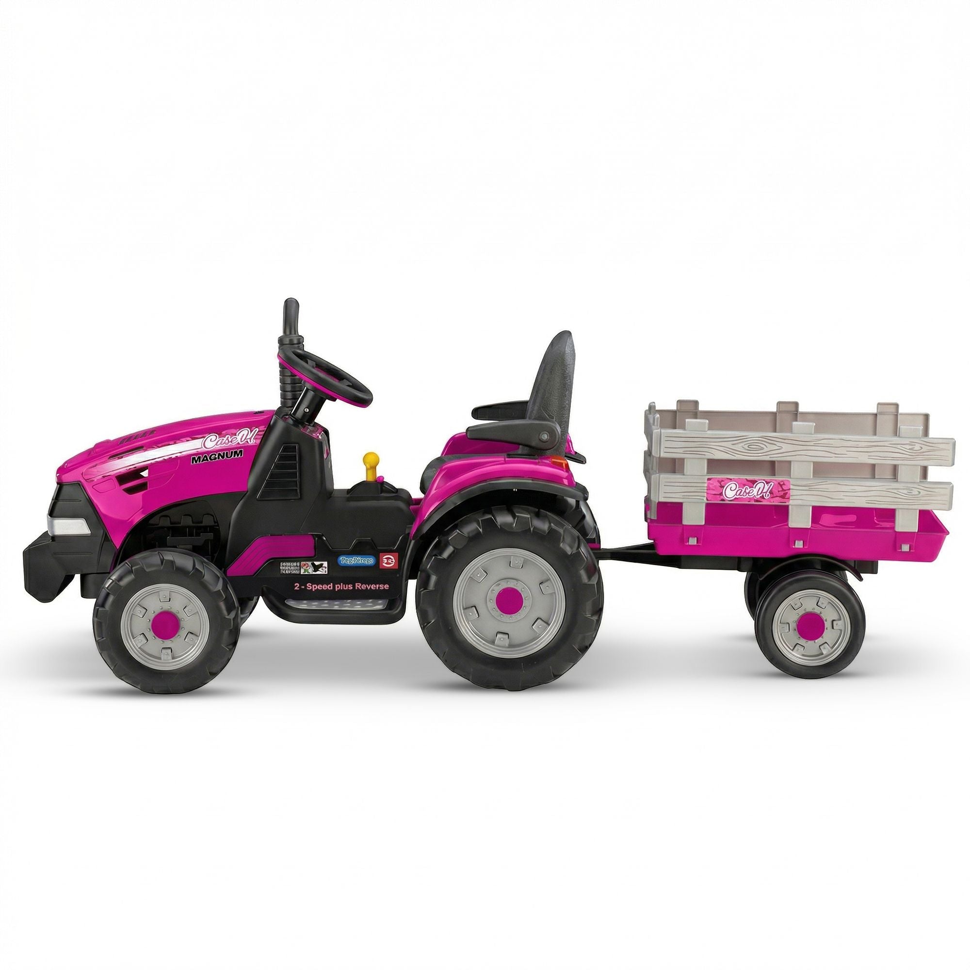 Klika Peg Perego Pink Case IH 12V Kids Ride On Tractor with Trailer 2 Speed Toy
