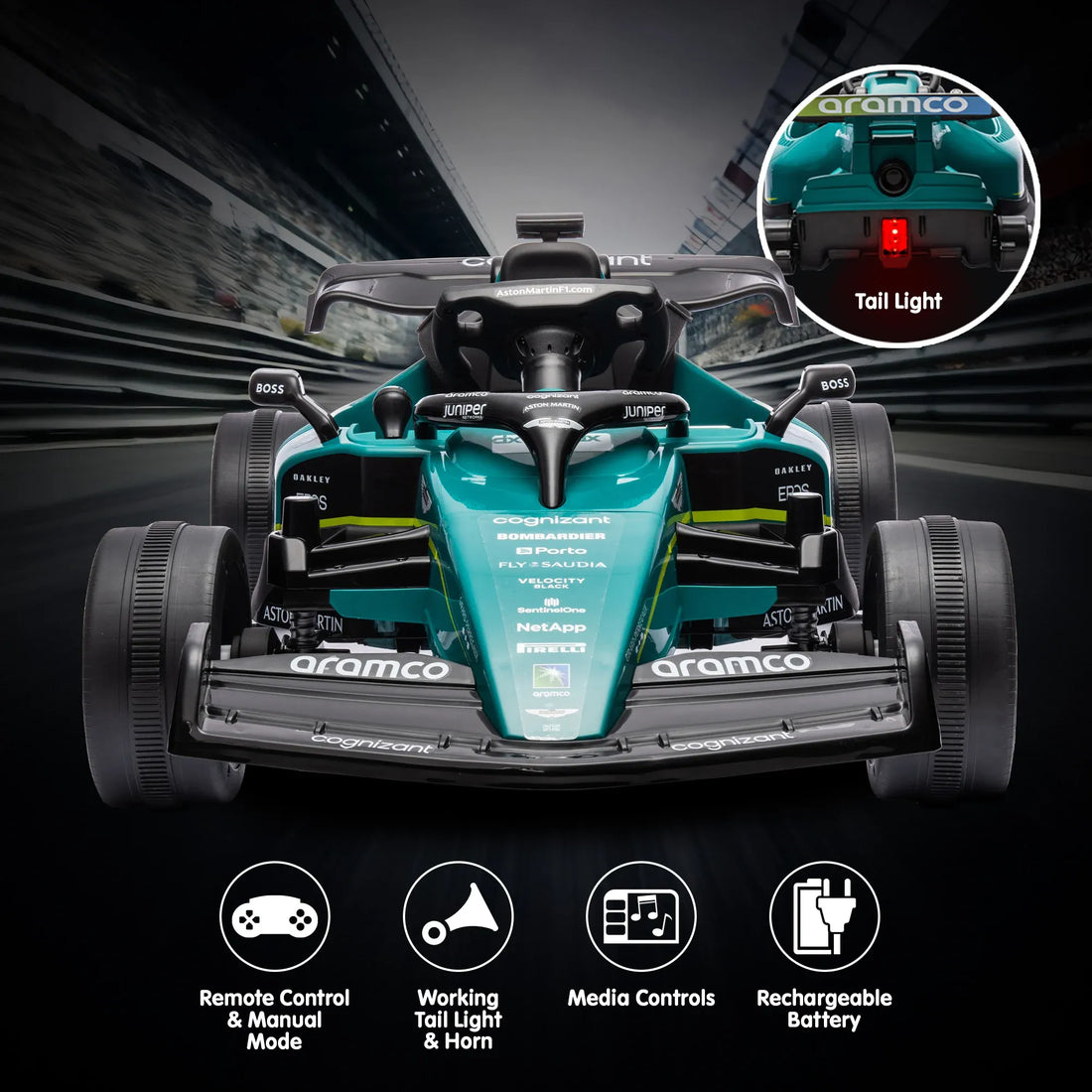 Kahuna Aston Martin Aramco F1 Licensed Electric Kids Ride On Race Car
