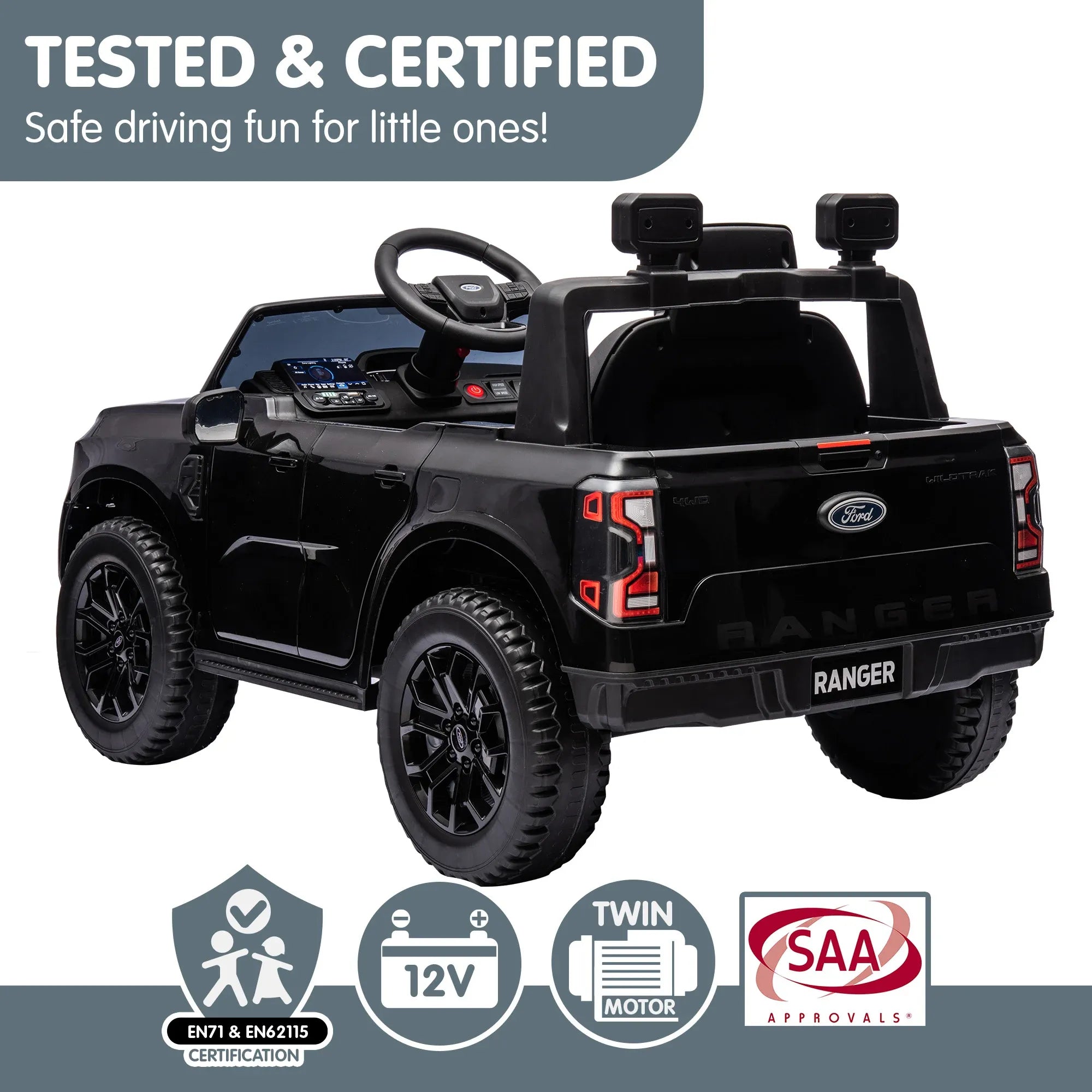 Kahuna Ford Ranger Electric Kids Ride On Car - Black