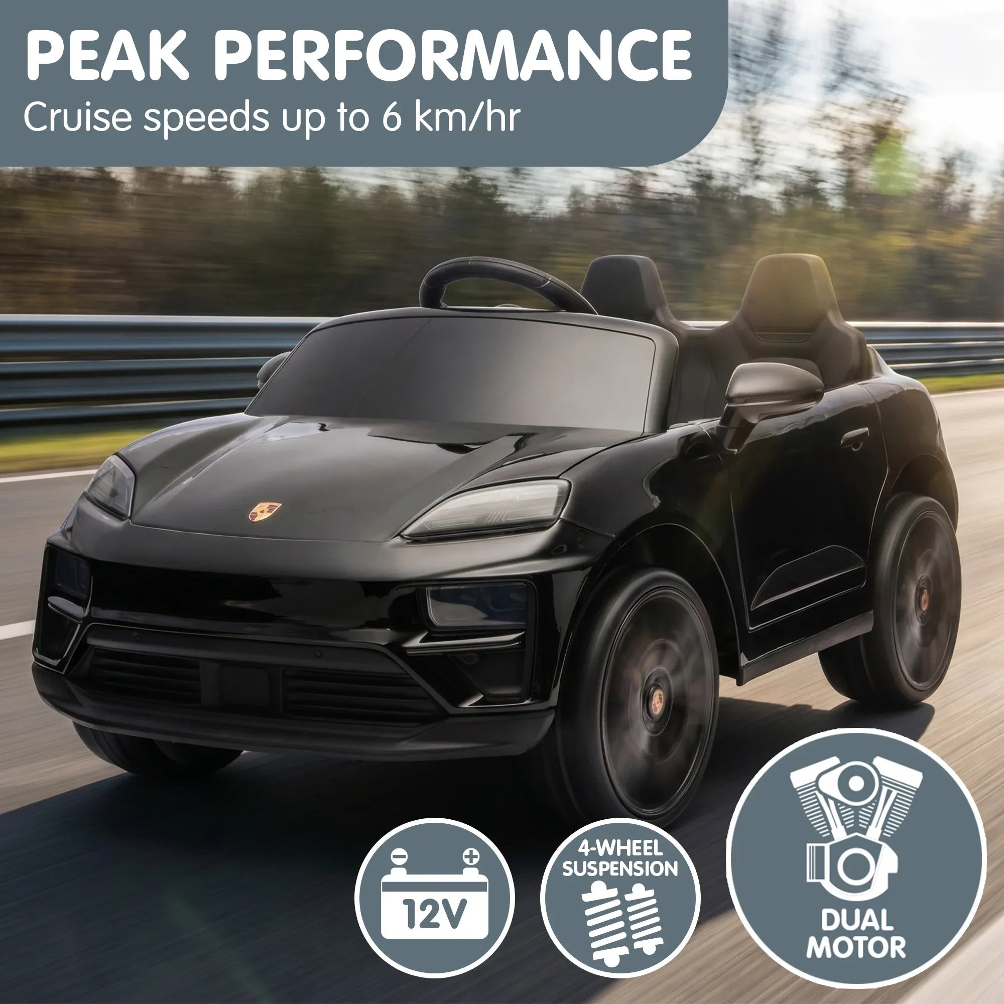 Kahuna Black Porsche Macan Turbo EV Kids Ride On Car 12V Electric Car