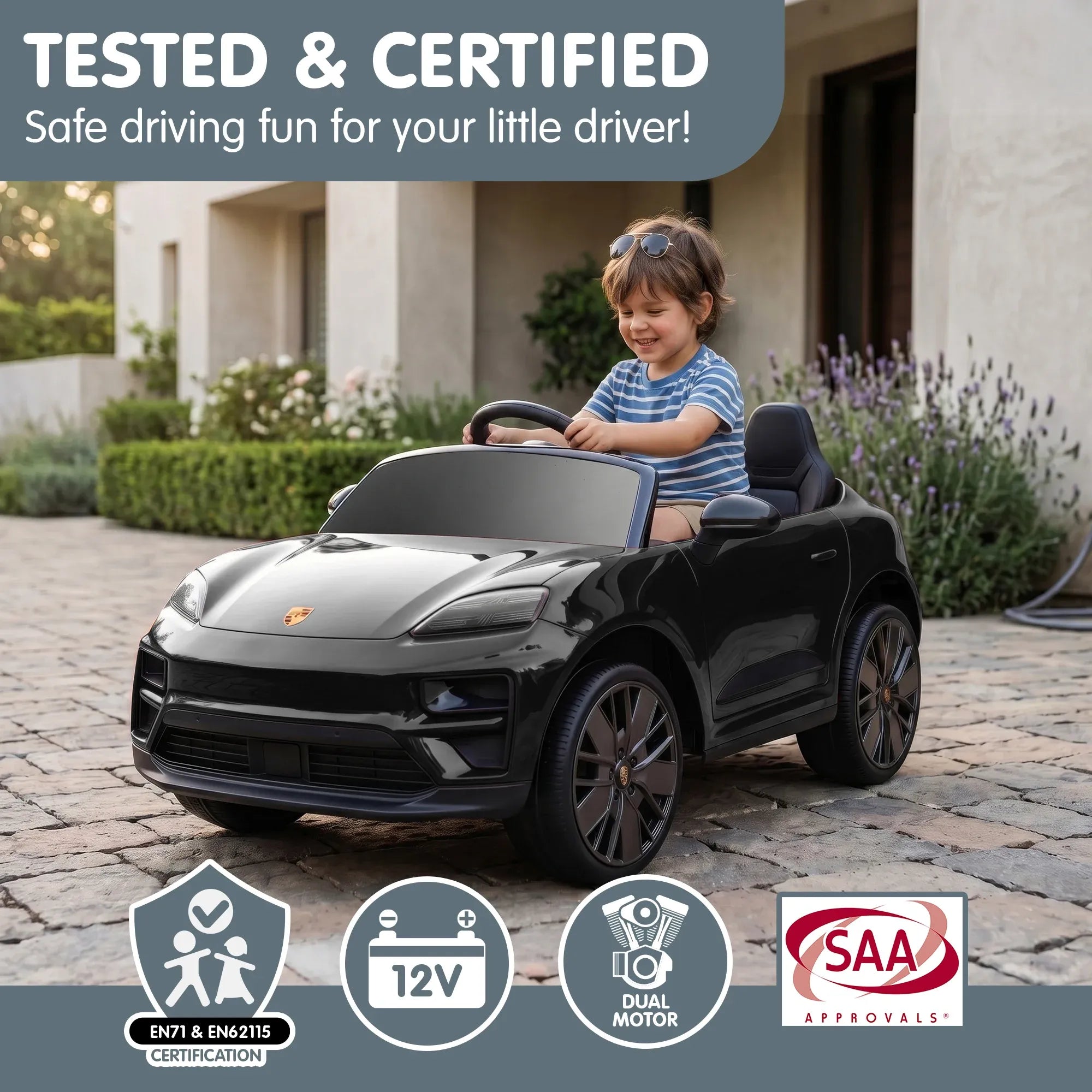Kahuna Black Porsche Macan Turbo EV Kids Ride On Car 12V Electric Car