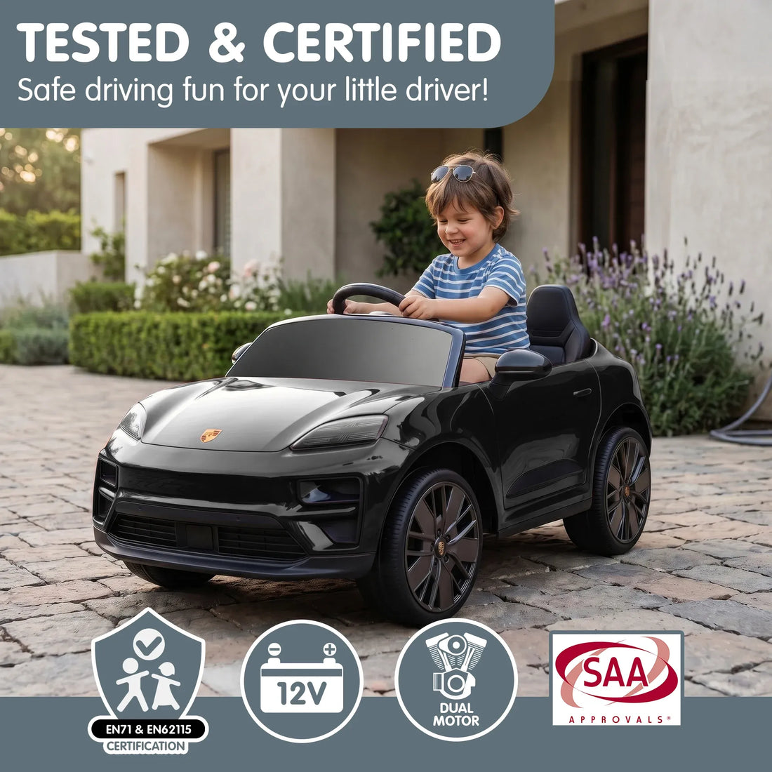 Kahuna Black Porsche Macan Turbo EV Kids Ride On Car 12V Electric Car