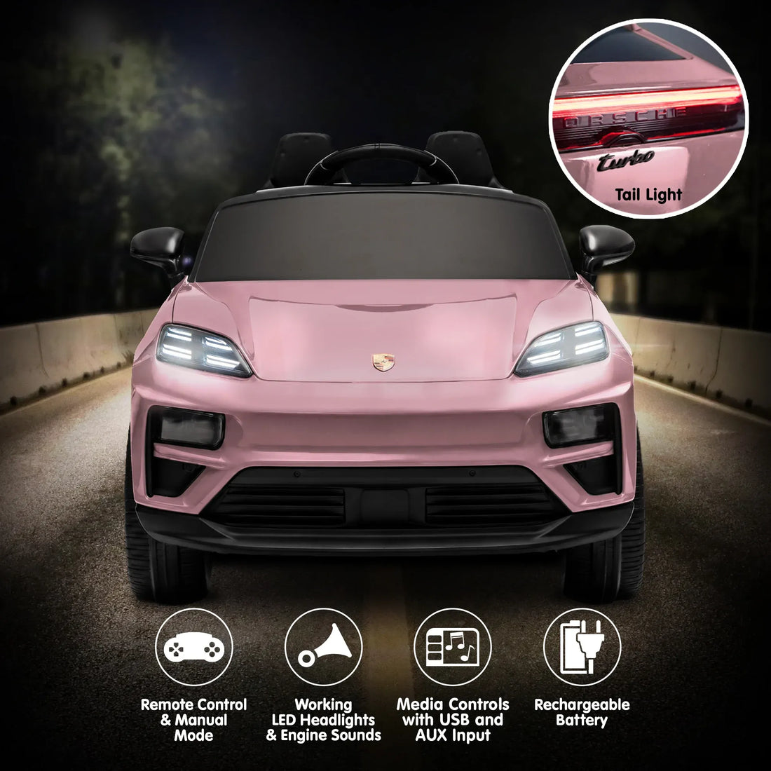 Kahuna Pink Porsche Macan Turbo EV Kids Ride On Car 12V Electric Car