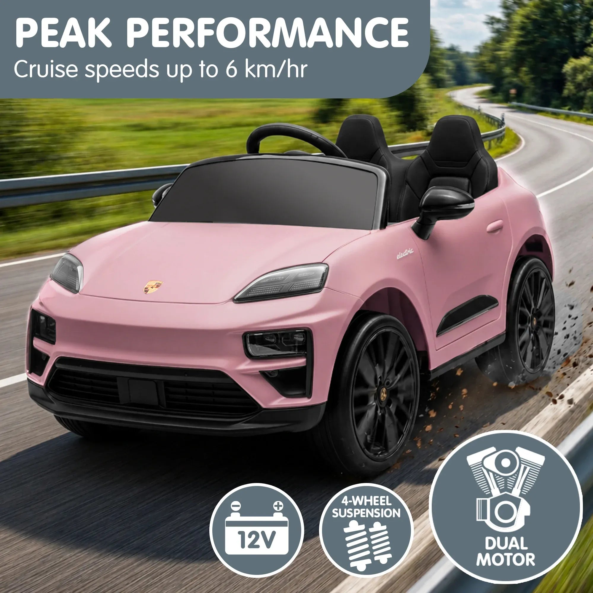 Kahuna Pink Porsche Macan Turbo EV Kids Ride On Car 12V Electric Car