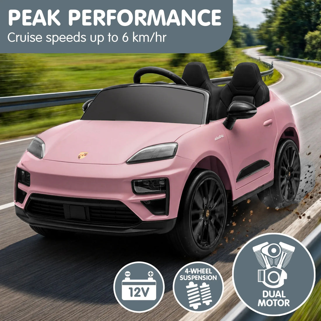 Kahuna Pink Porsche Macan Turbo EV Kids Ride On Car 12V Electric Car