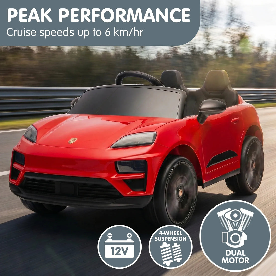 Kahuna Red Porsche Macan Turbo EV Kids Ride On Car 12V Electric Car