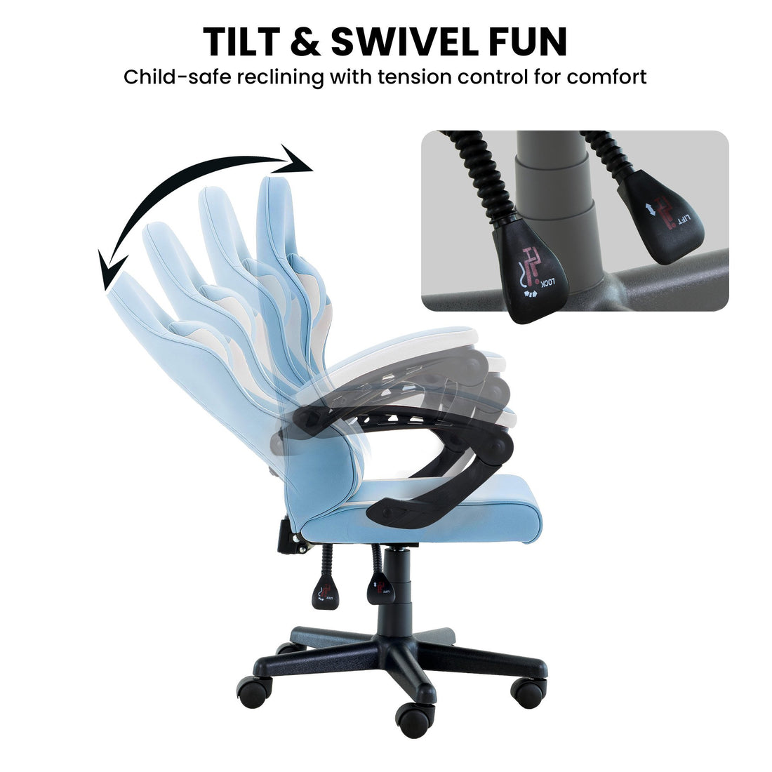 Sarantino Antre Kids Study Gaming Chair in Black and White Office Adjustable Height Chair