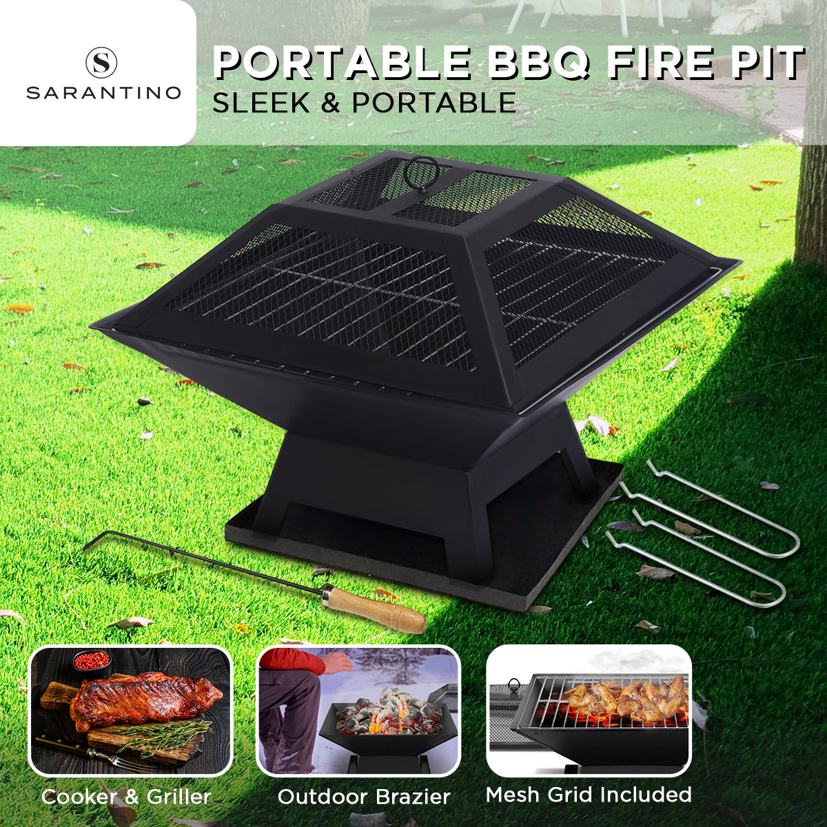 Wallaroo Portable Outdoor Fire Pit for BBQ, Grilling, Cooking, Camping - VogueDecor.au