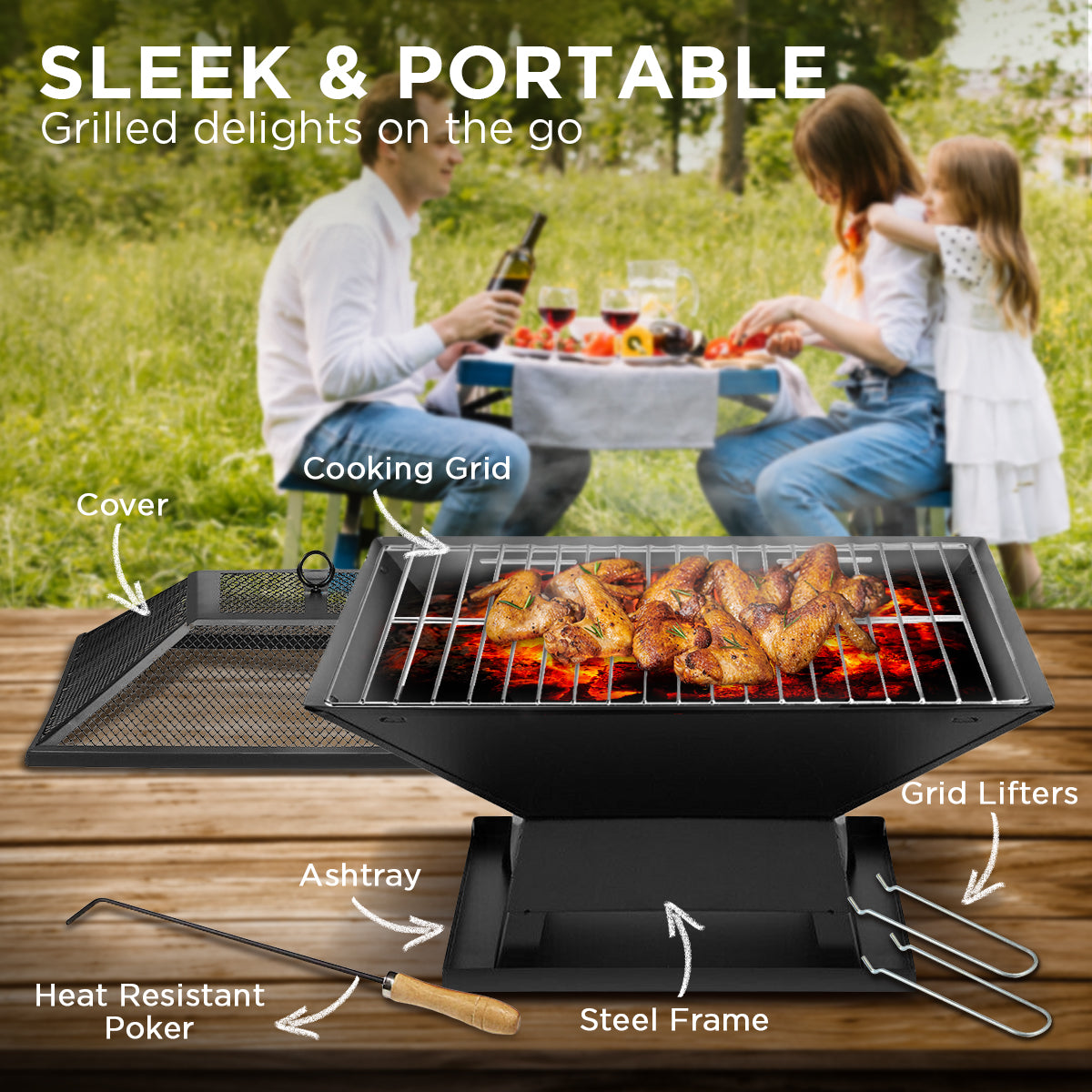 Wallaroo Portable Outdoor Fire Pit for BBQ, Grilling, Cooking, Camping - VogueDecor.au