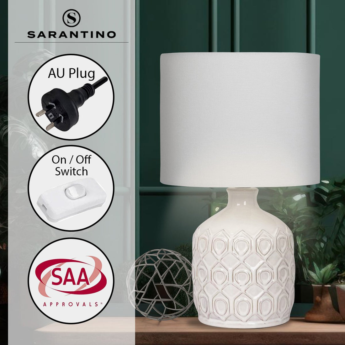 Sarantino Ceramic Table Lamp In Cream - VogueDecor.au
