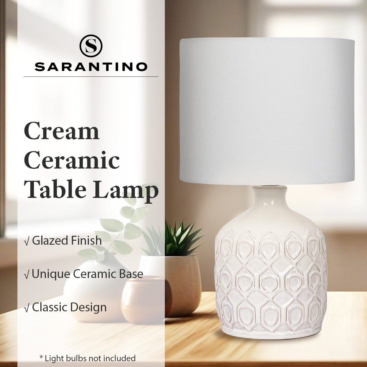 Sarantino Ceramic Table Lamp In Cream - VogueDecor.au