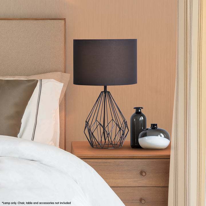 Sarantino Metal Wire Table Lamp in Black Finish With Black Drum Shade - VogueDecor.au