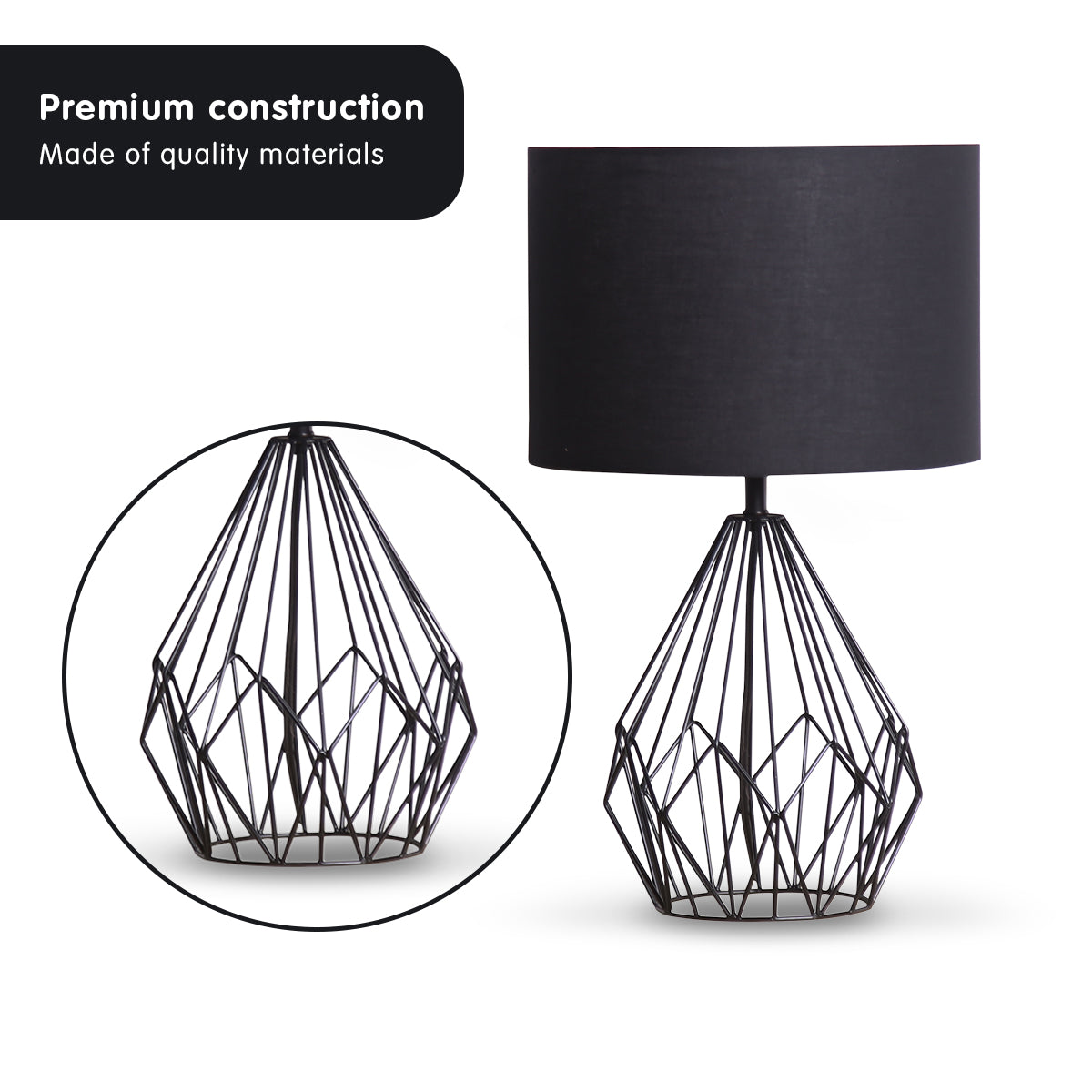 Sarantino Metal Wire Table Lamp in Black Finish With Black Drum Shade - VogueDecor.au