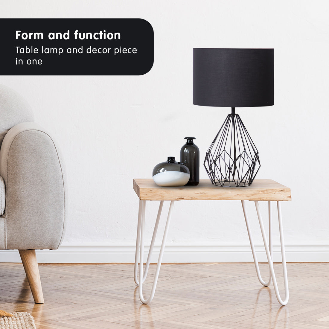 Sarantino Metal Wire Table Lamp in Black Finish With Black Drum Shade - VogueDecor.au