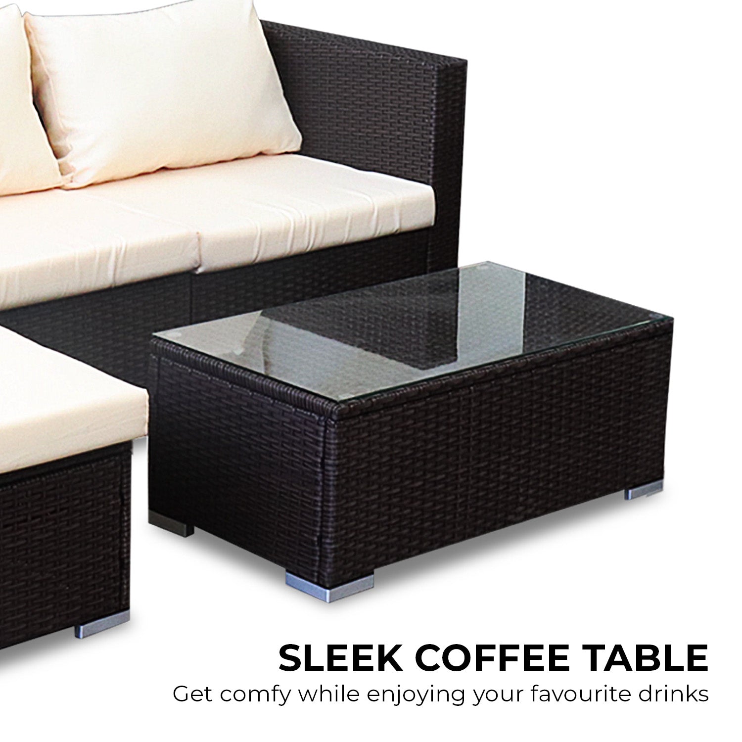 Sarantino 5pc Modular Outdoor Lounge Set PE Rattan - Brown - VogueDecor.au