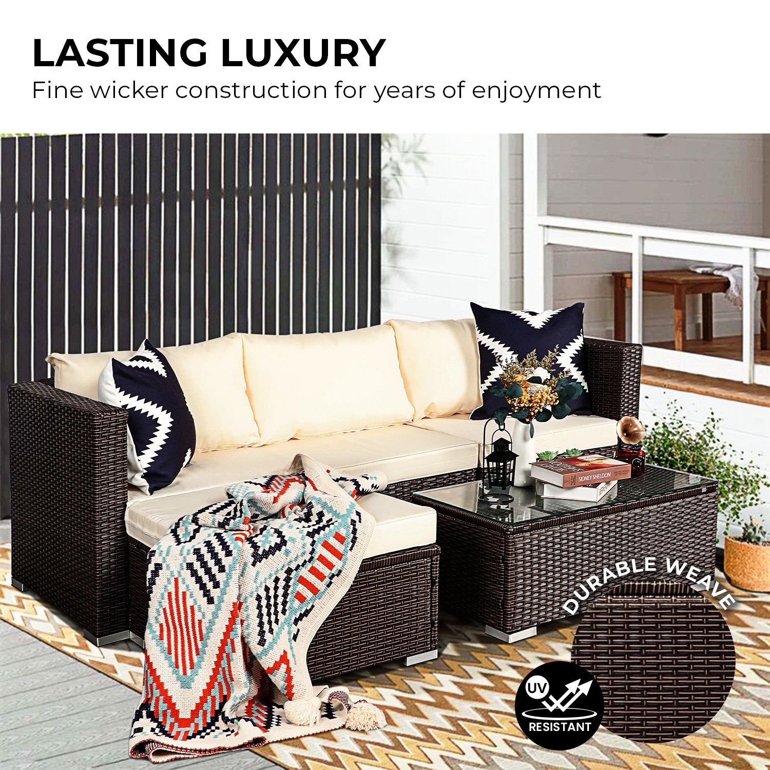 Sarantino 5pc Modular Outdoor Lounge Set PE Rattan - Brown - VogueDecor.au