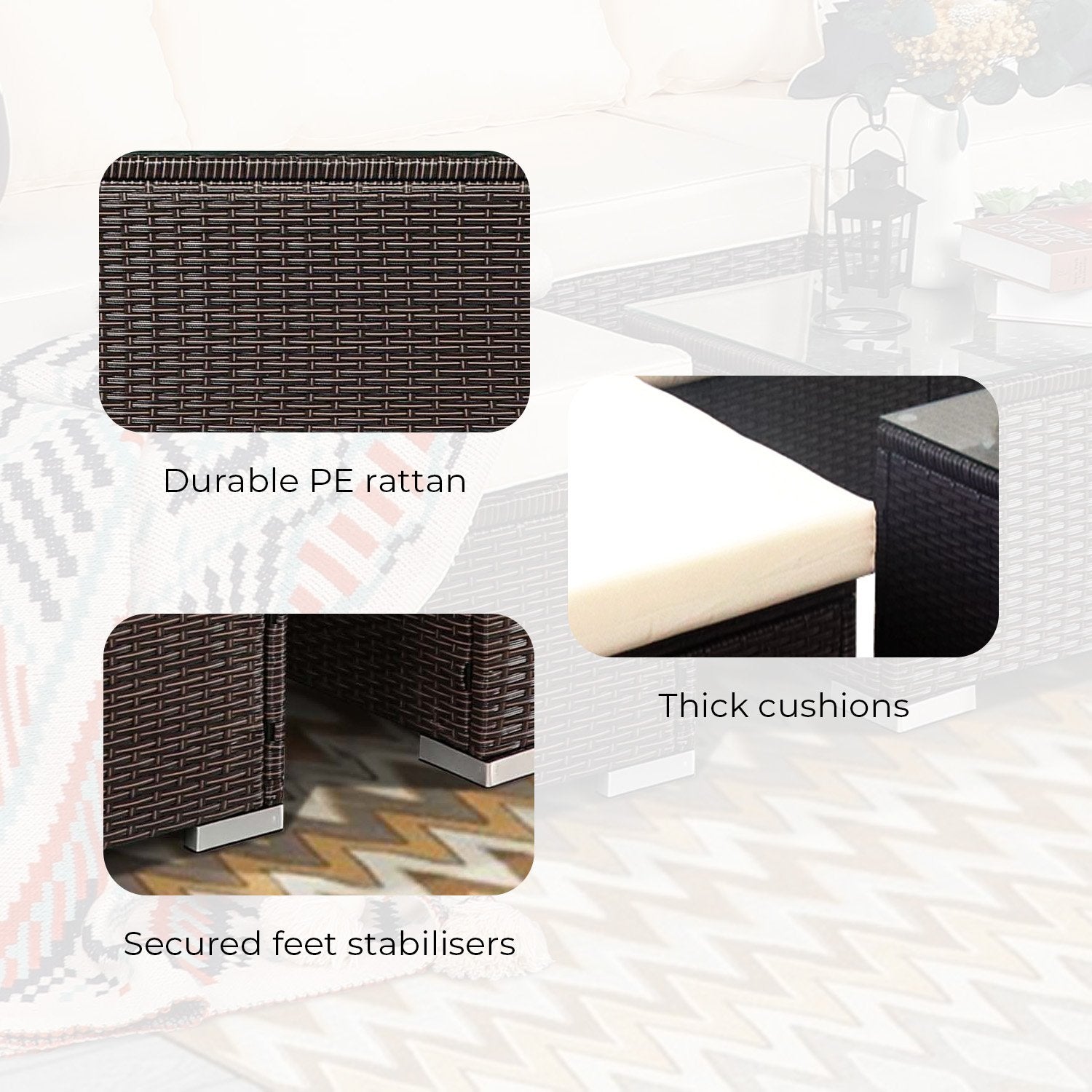 Sarantino 5pc Modular Outdoor Lounge Set PE Rattan - Brown - VogueDecor.au