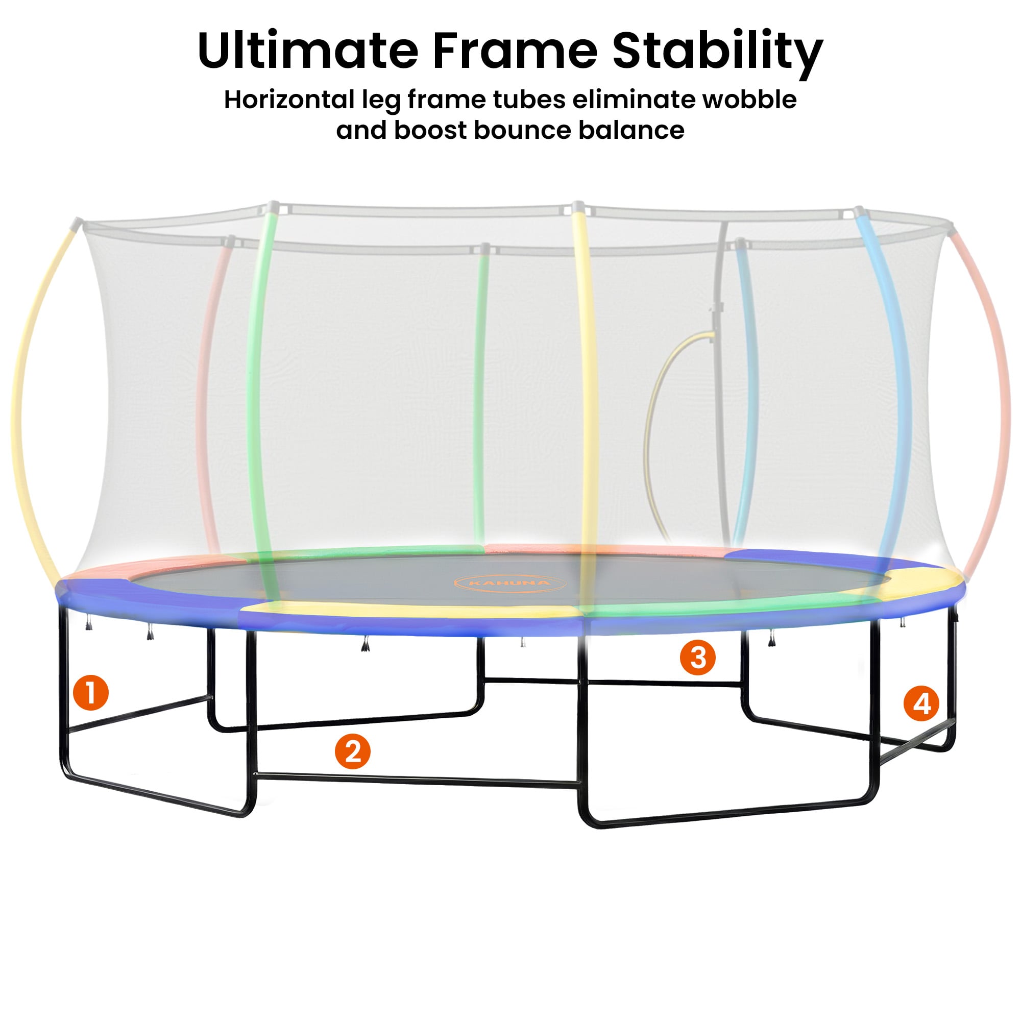 Kahuna 10 ft x 15 ft Oval Outdoor Trampoline L.E.D. Basketball Set Reversible Rainbow & Orange Safety Pad Safety Net Ladder