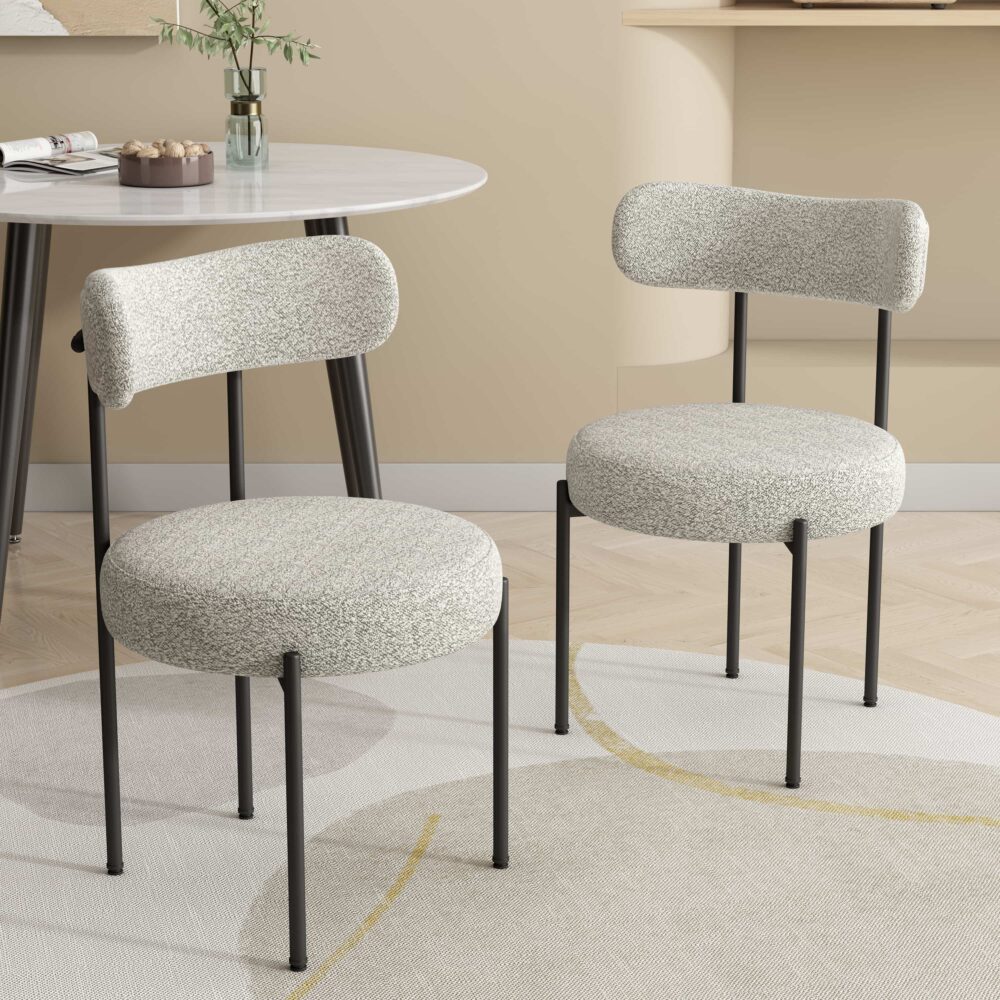 Luxe Boucle Cushioned Elsa Dining Chairs in White Quartz - VogueDecor.au