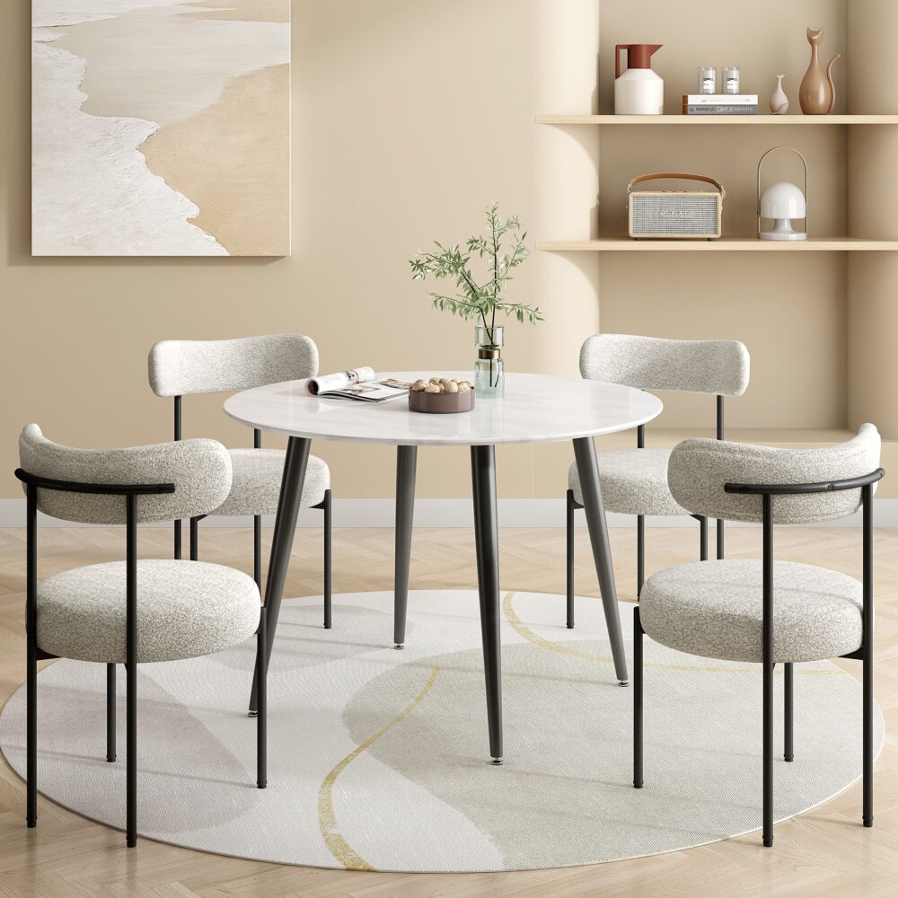Luxe Boucle Cushioned Elsa Dining Chairs in White Quartz - VogueDecor.au