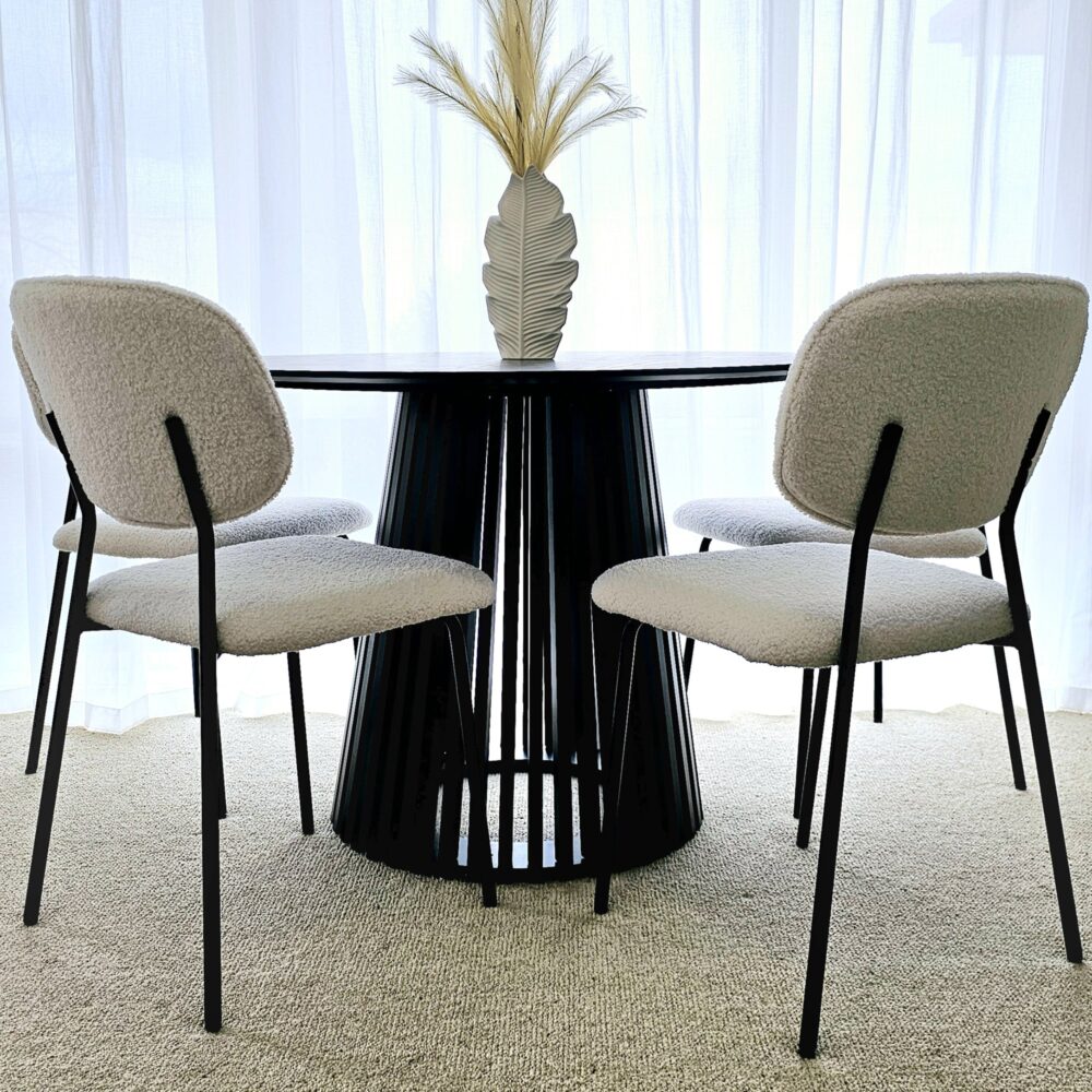 White Whisper Teddy Fabric Dining Duo - VogueDecor.au