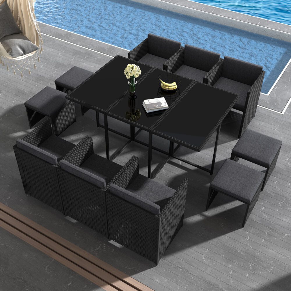 Bali 11 Piece Outdoor Dining Set-Black - VogueDecor.au