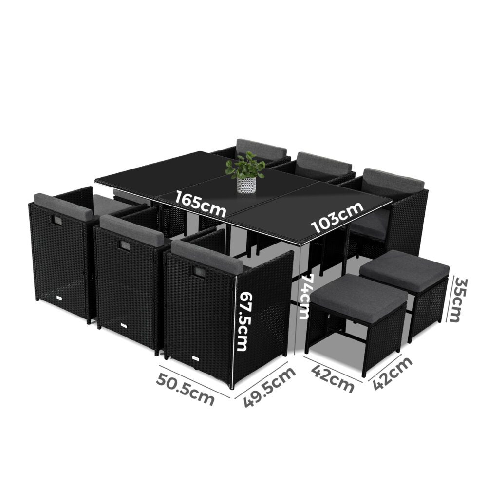 Bali 11 Piece Outdoor Dining Set-Black - VogueDecor.au