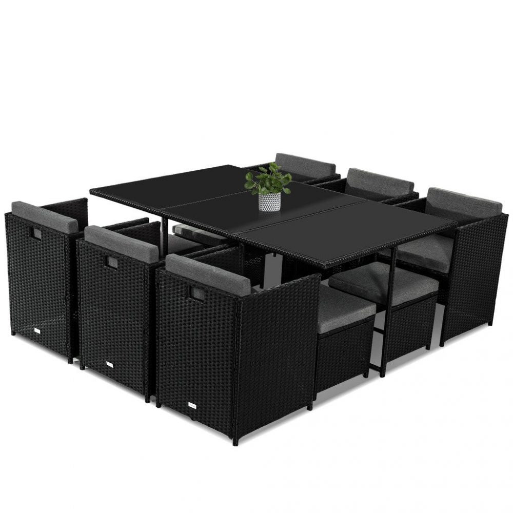 Bali 11 Piece Outdoor Dining Set-Black - VogueDecor.au