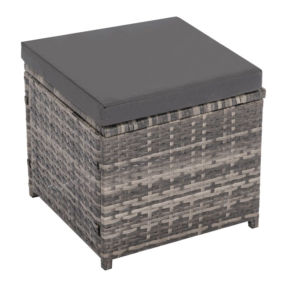 Ella 8-Seater Modular Outdoor Garden Lounge and Dining Set with Table and Stools in Dark Grey Weave - VogueDecor.au