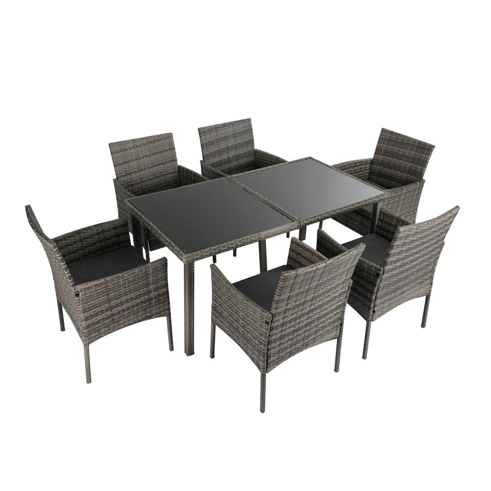 Rural Style Outdoor Grey Wicker 6 Seater Dining Set - VogueDecor.au