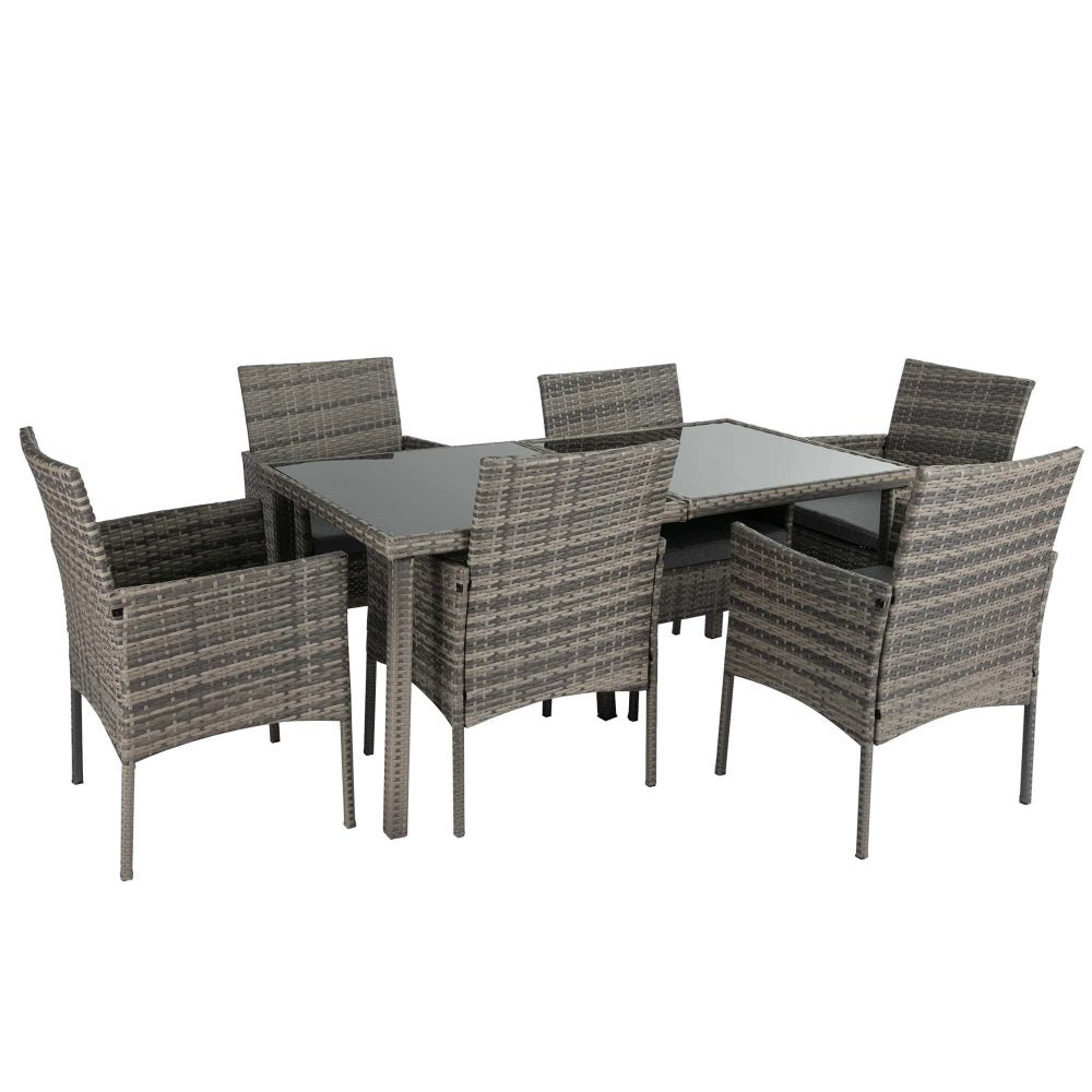 Rural Style Outdoor Grey Wicker 6 Seater Dining Set - VogueDecor.au