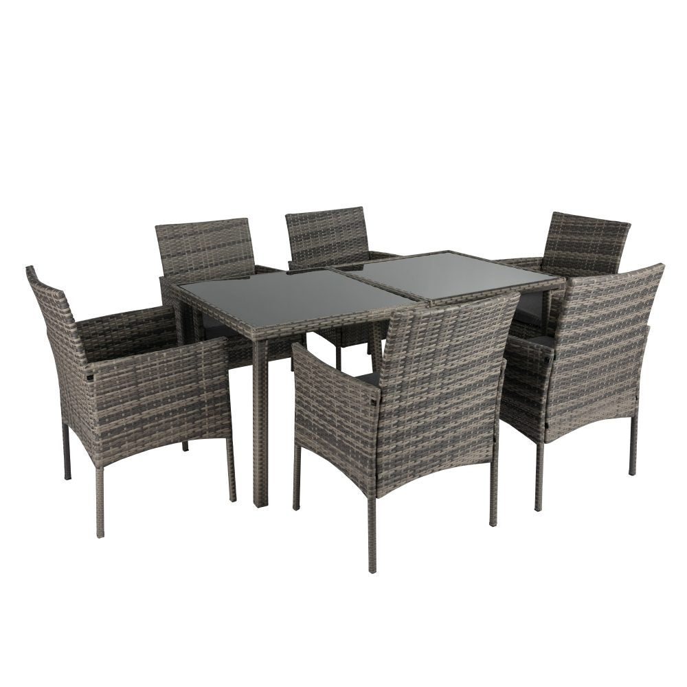 Rural Style Outdoor Grey Wicker 6 Seater Dining Set - VogueDecor.au