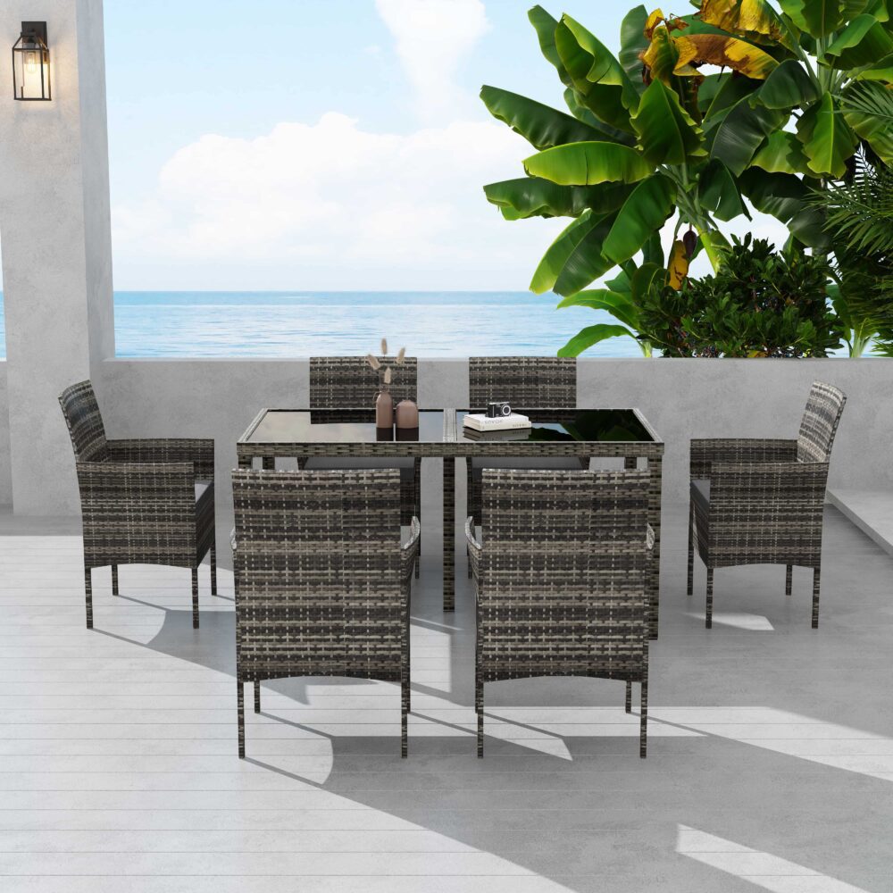 Rural Style Outdoor Grey Wicker 6 Seater Dining Set - VogueDecor.au