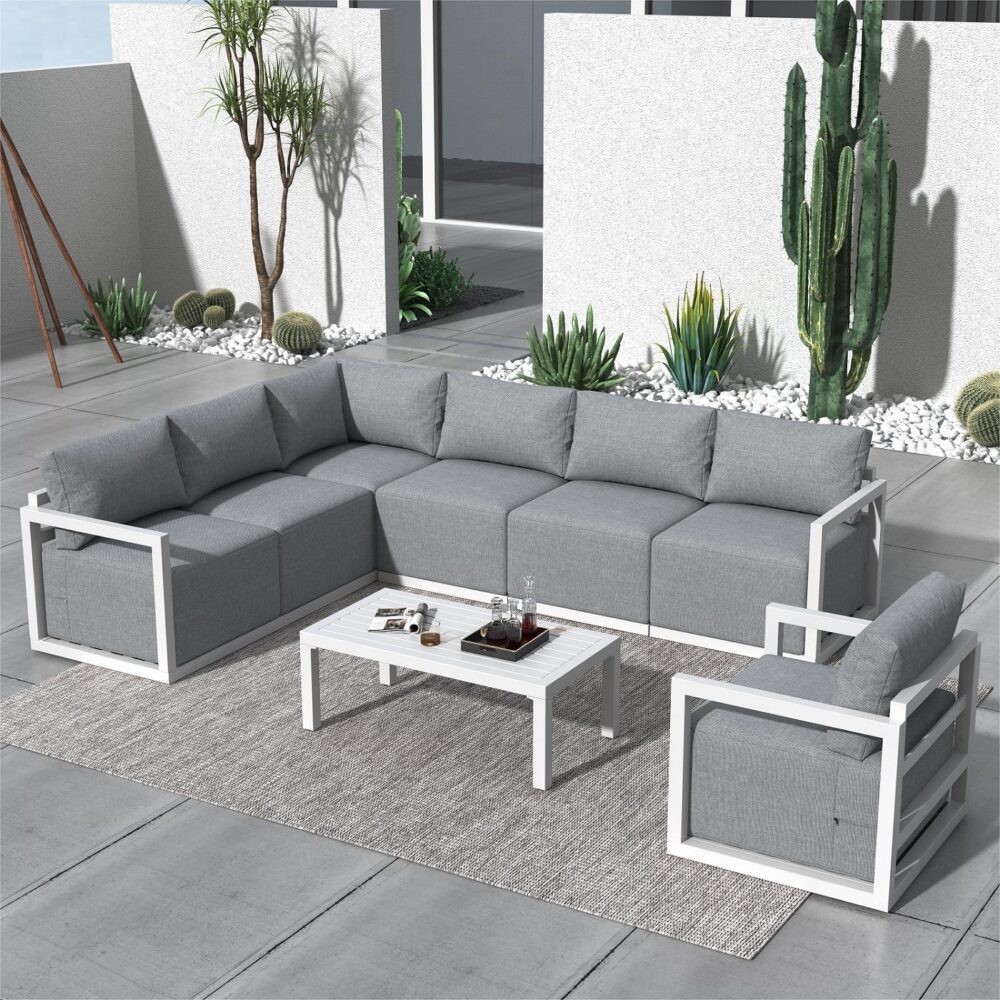 Alfresco 7-Seat Garden Lounge Set – White - VogueDecor.au