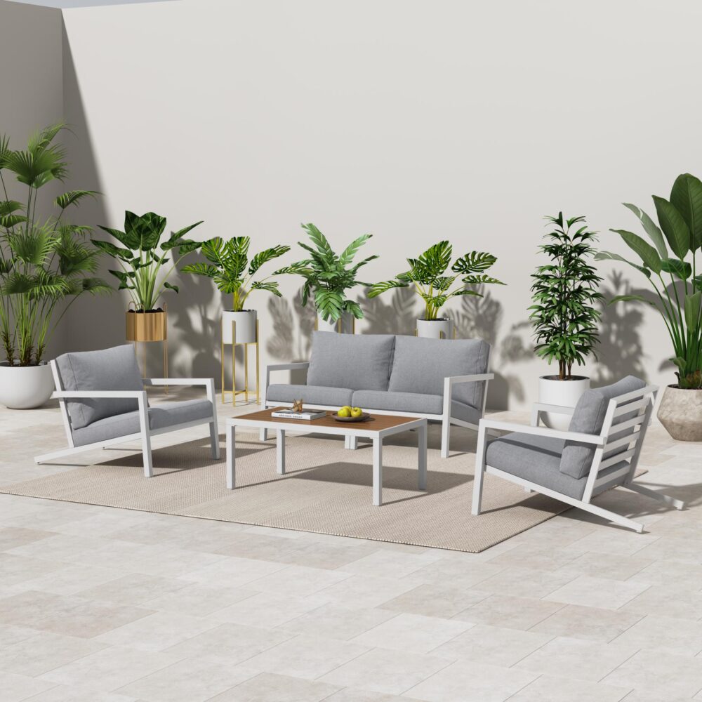 Aidan Garden Furniture Set in White — 5 pieces - VogueDecor.au
