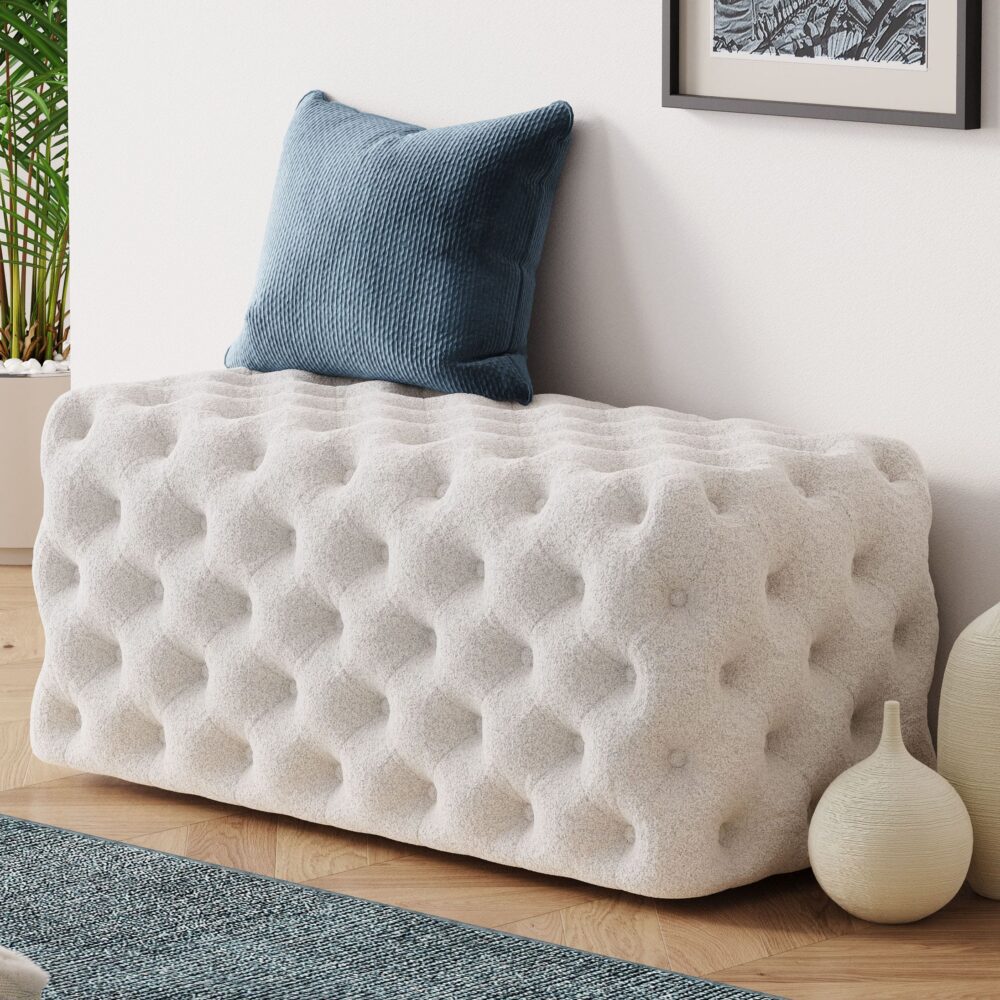 Elsa Tufted Ottoman Beach Boucle White-Rectangular - VogueDecor.au