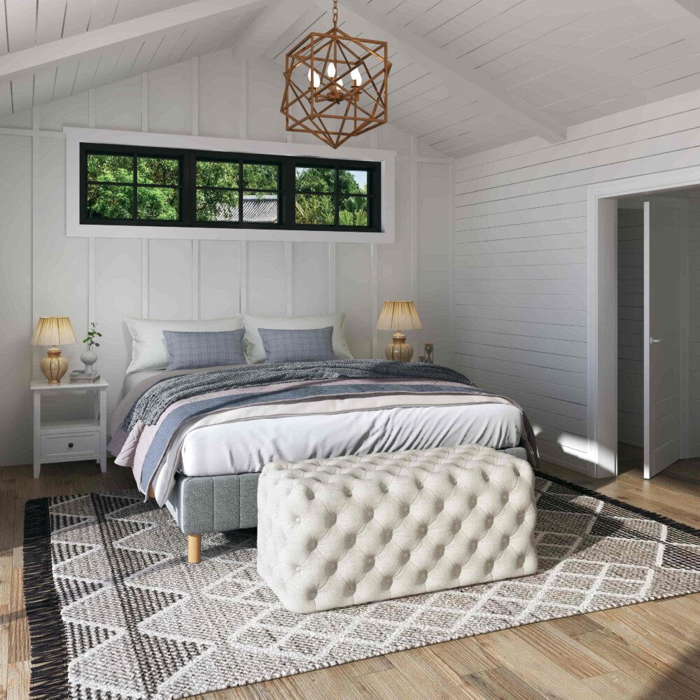 Elsa Tufted Ottoman Beach Boucle White-Rectangular - VogueDecor.au