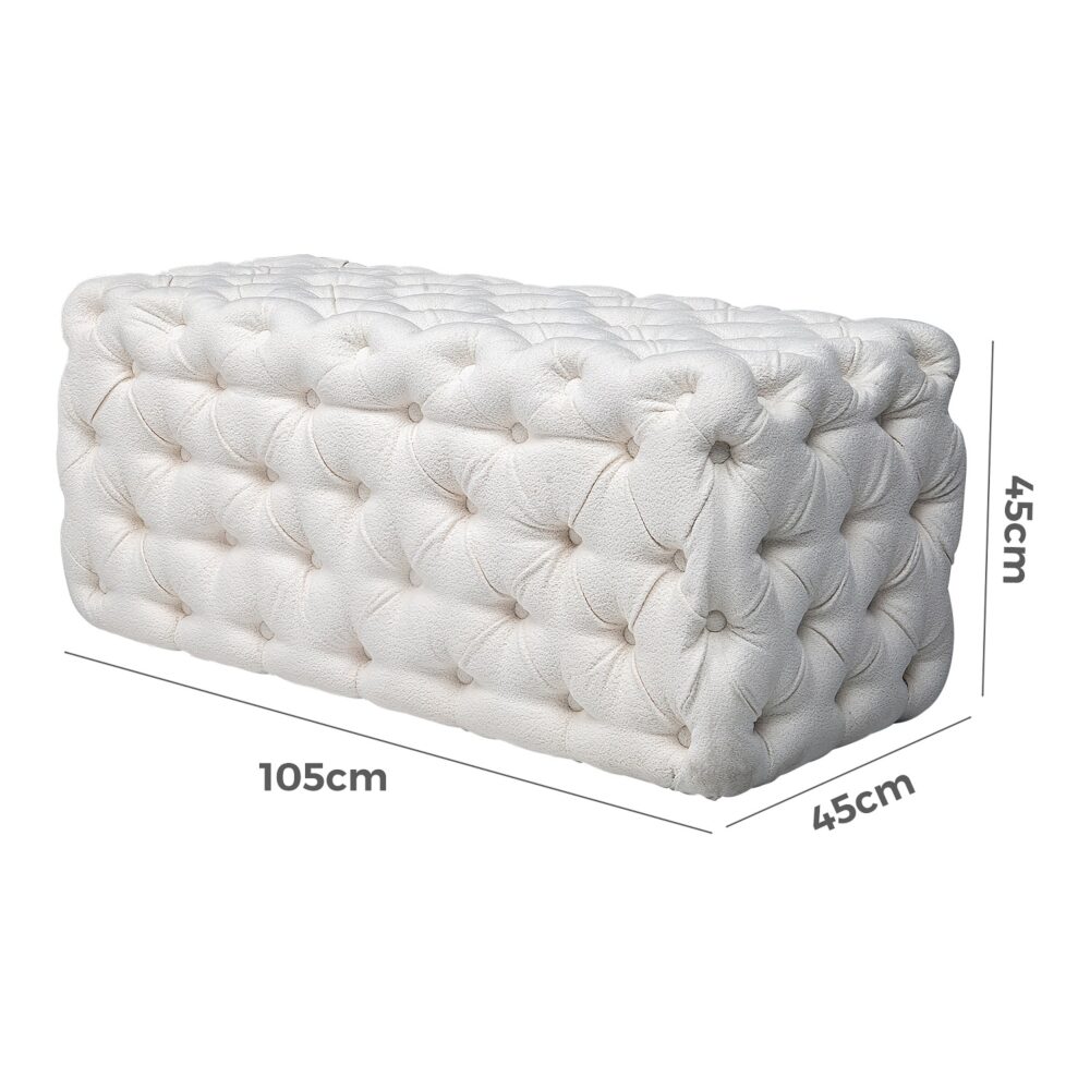 Elsa Tufted Ottoman Beach Boucle White-Rectangular - VogueDecor.au