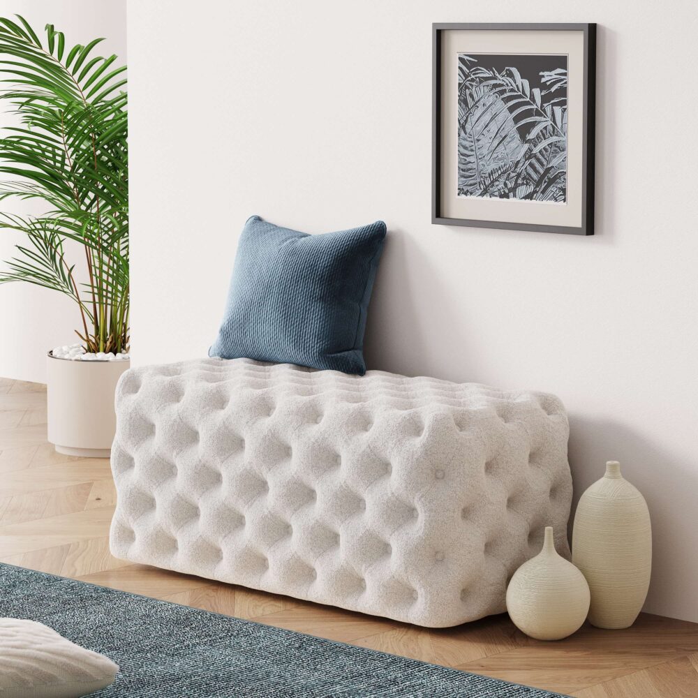 Elsa Tufted Ottoman Beach Boucle White-Rectangular - VogueDecor.au