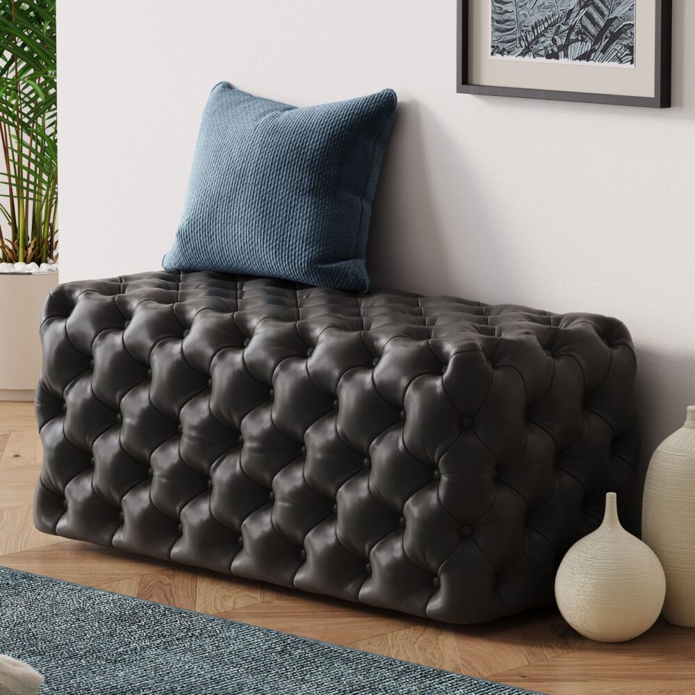 Black Leathaire Ottoman-Rectangular - VogueDecor.au