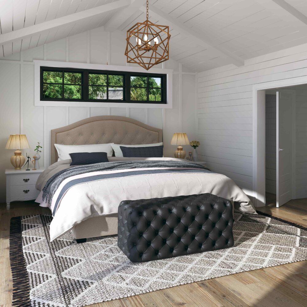 Black Leathaire Ottoman-Rectangular - VogueDecor.au