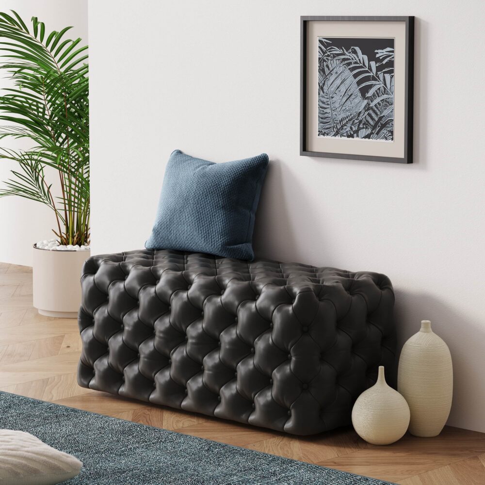 Black Leathaire Ottoman-Rectangular - VogueDecor.au