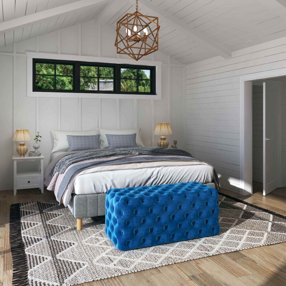 Elsa Navy Blue Velvet Ottoman-Rectangular - VogueDecor.au