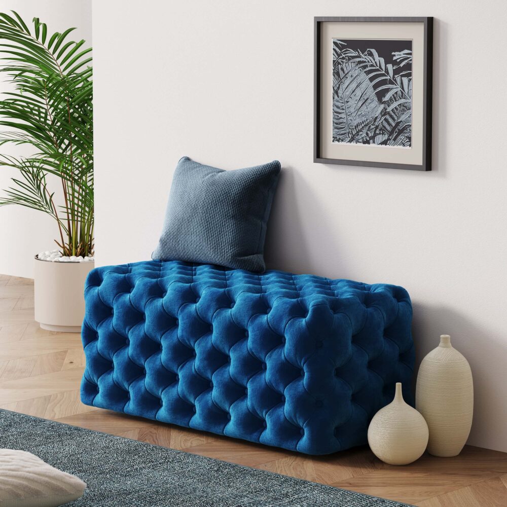 Elsa Navy Blue Velvet Ottoman-Rectangular - VogueDecor.au