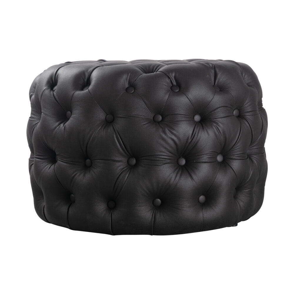 Contemporary Black Leather-look Ottoman with Button - VogueDecor.au