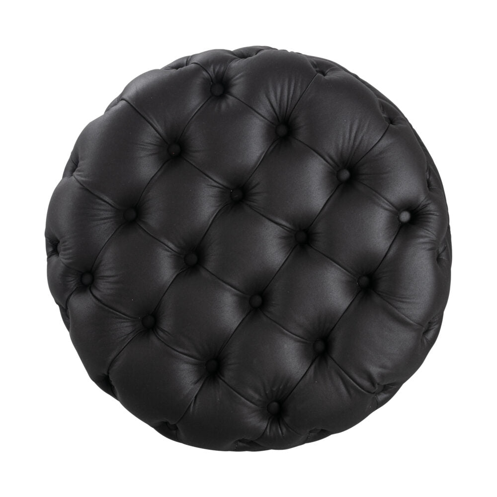 Contemporary Black Leather-look Ottoman with Button - VogueDecor.au