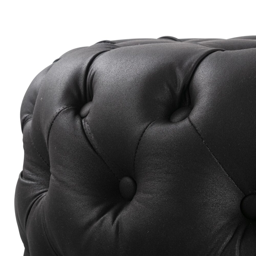 Contemporary Black Leather-look Ottoman with Button - VogueDecor.au