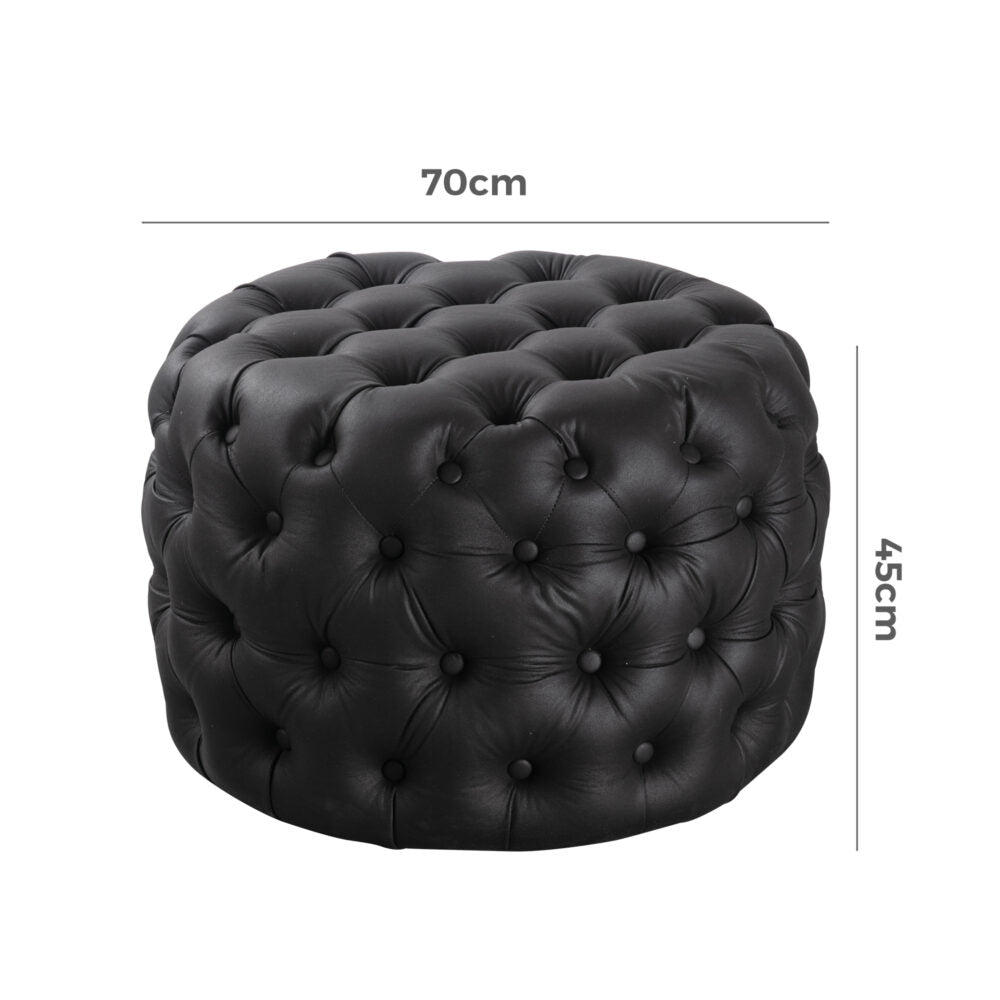 Contemporary Black Leather-look Ottoman with Button - VogueDecor.au