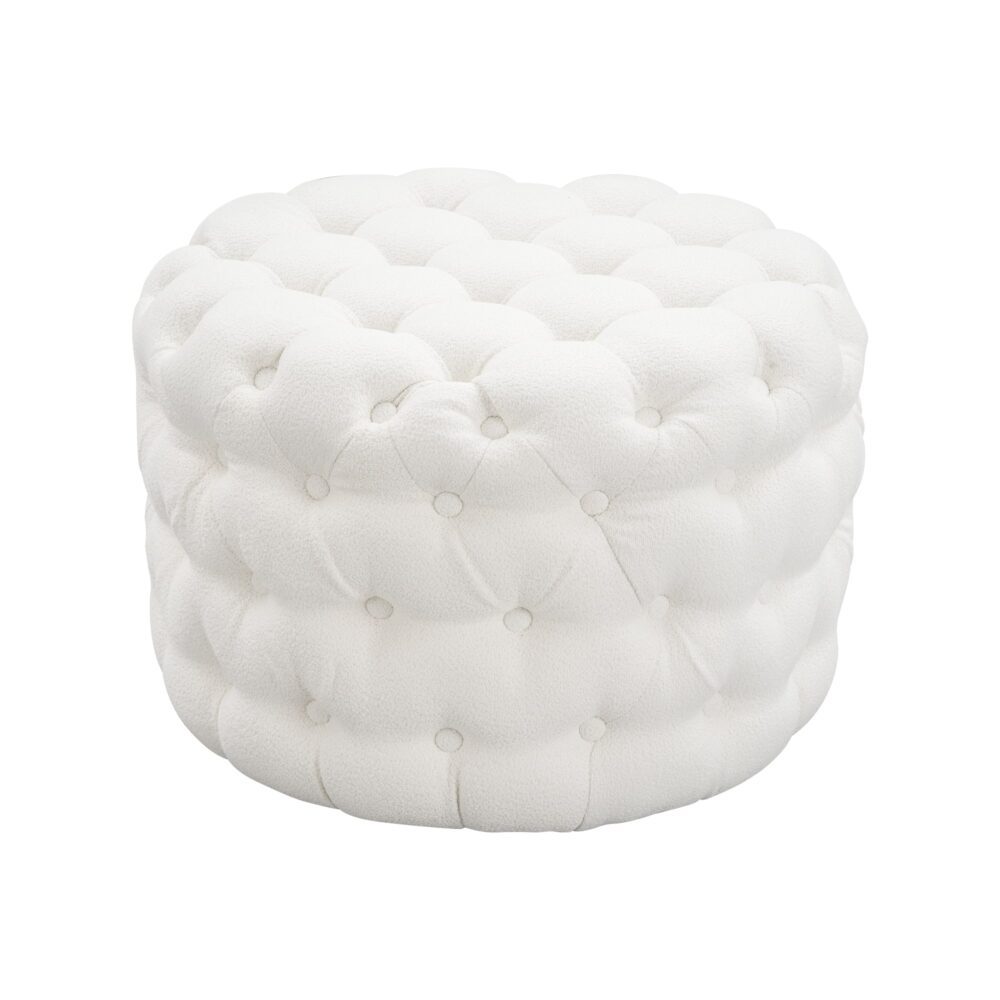 Bouclé White Ottoman-Round - VogueDecor.au