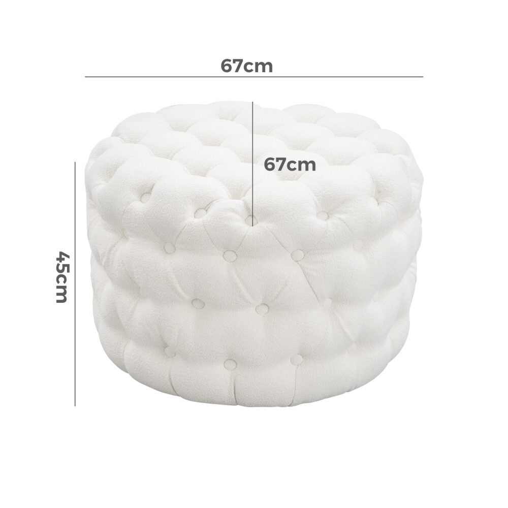Bouclé White Ottoman-Round - VogueDecor.au